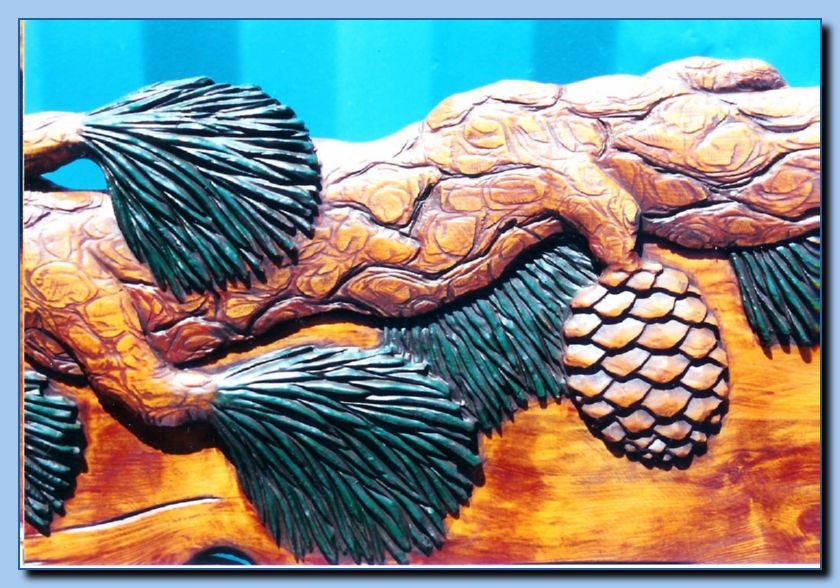 1-05 bench pine cones and boughs detail